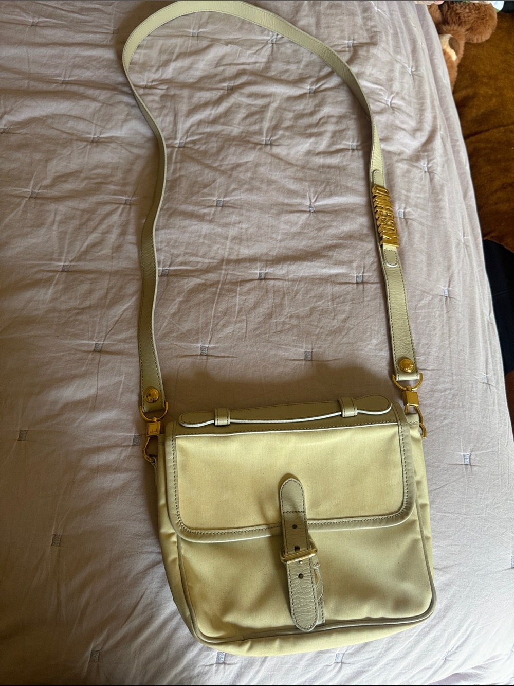 Moschino Cream Crossbody Bag with Gold Hardware